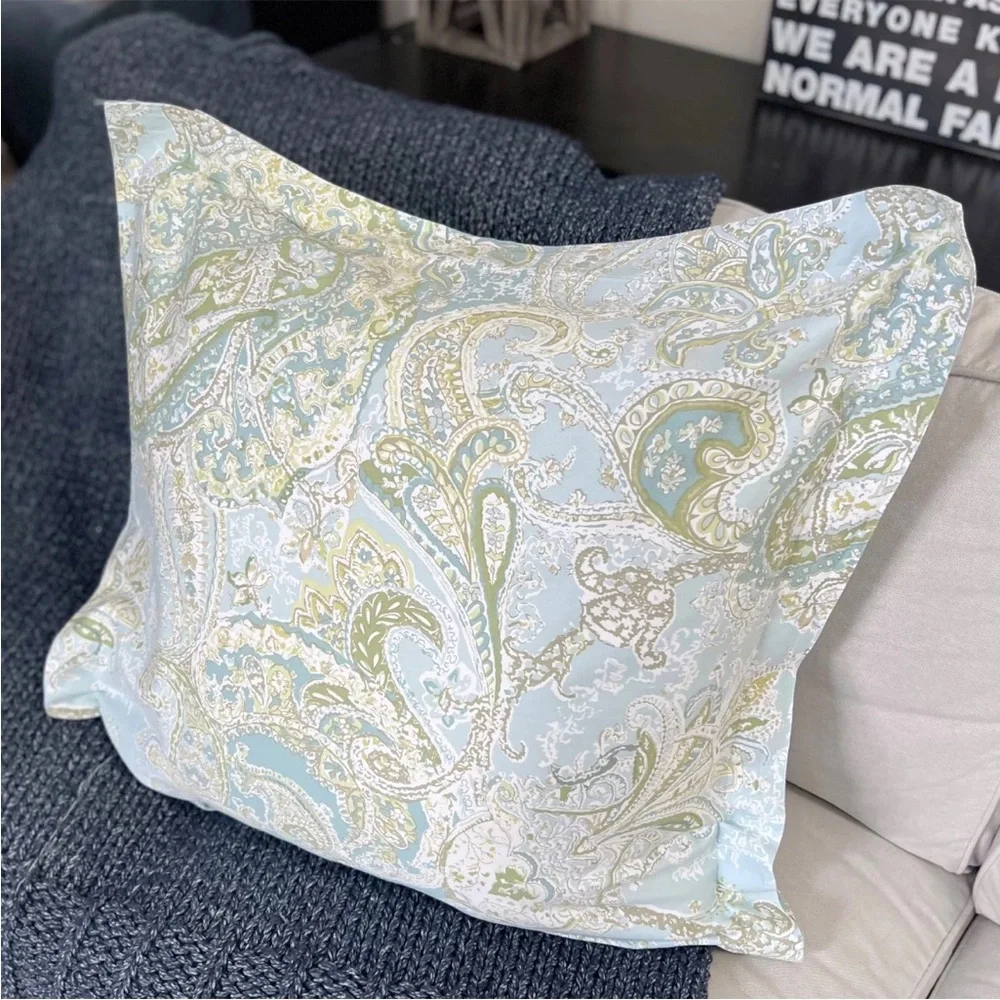 1 Pottery Barn Paisley EURO Pillow Sham Sienna Blue/Green 26” Pattern Cotton HTF - Picture 1 of 7
